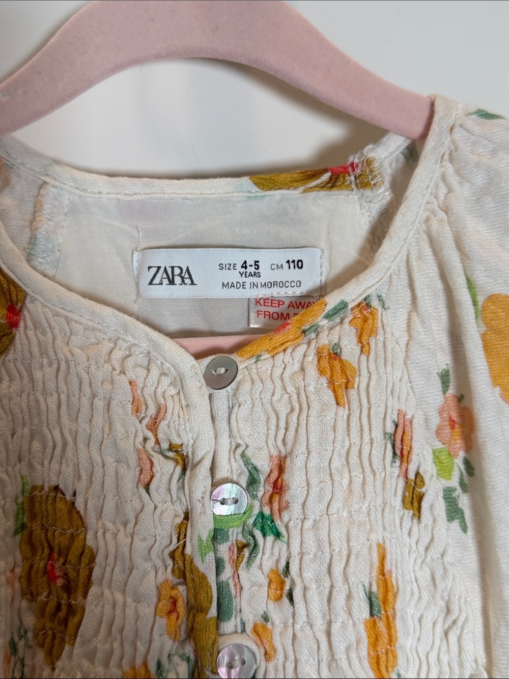 Zara Cream Floral Casual Kids Dress Size 4-5Y - Picture 4 of 5